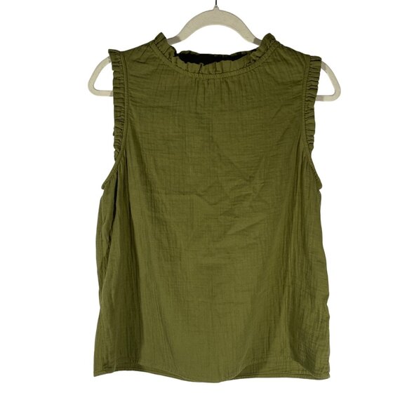 Boden Olive Green Sleeveless Ruffle Top gauzy slub cotton light breathable cool - Picture 1 of 7